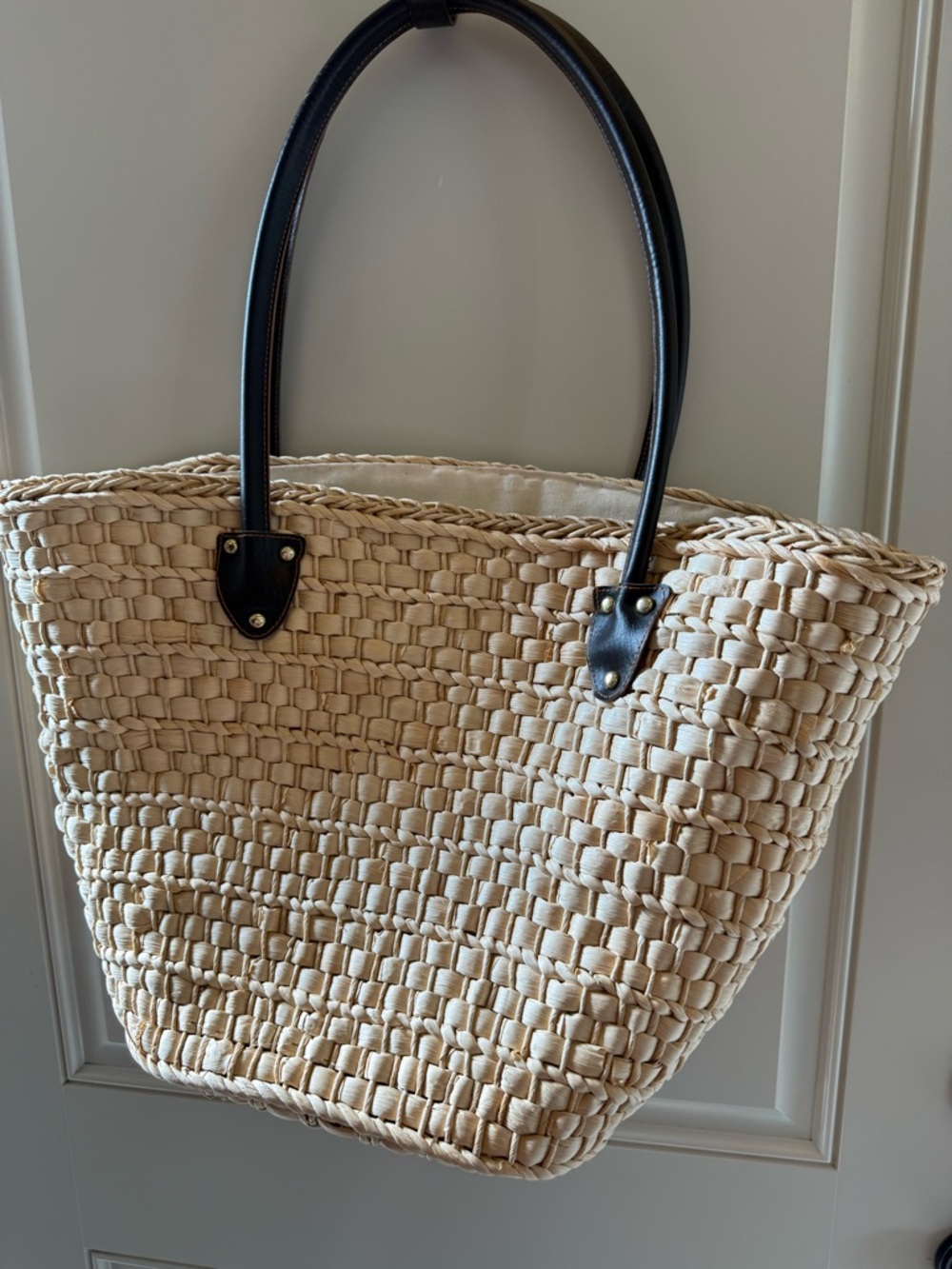 Woven Straw Market Tote | French Coastal Summer Beach Bag Large Neutral - Picture 2 of 6